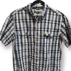 Mens Carhartt Shirt Button up black / gray plaid Size L